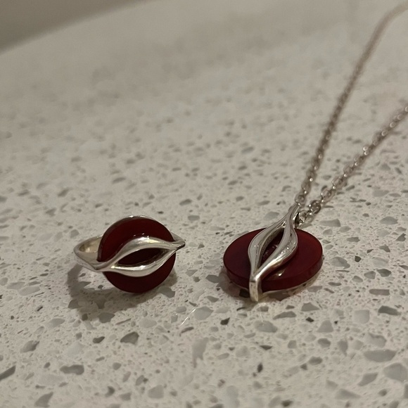 Vintage .925 Ring & Necklace set w/ Carnelian reminds me of Cartier *marked - Picture 9 of 13